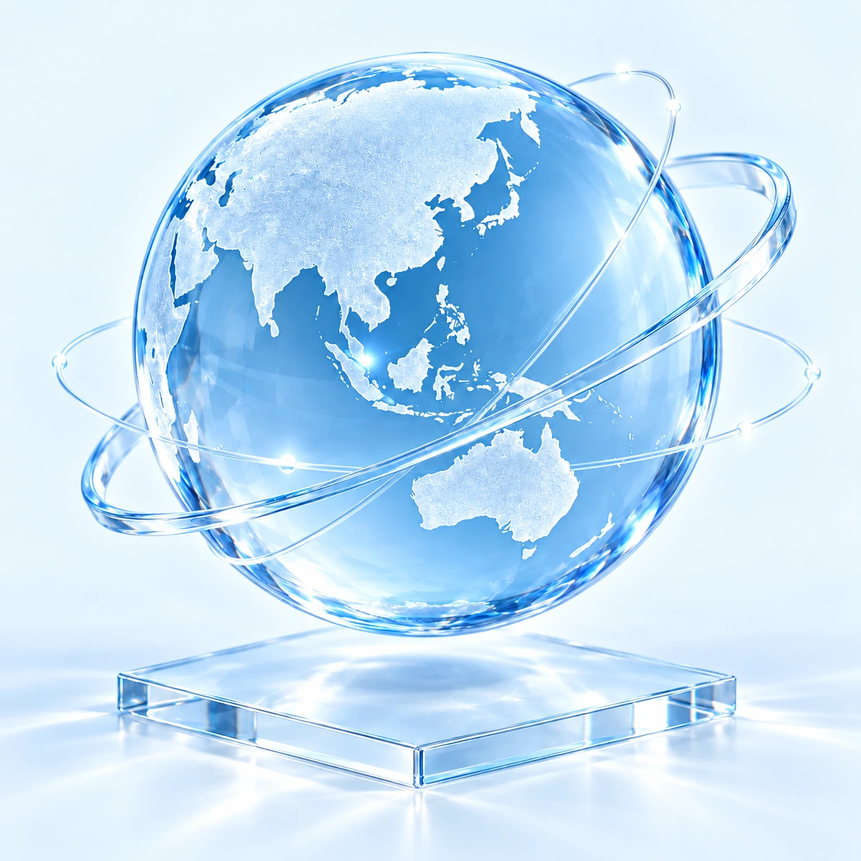 A translucent blue glass globe connecting Singapore with the world